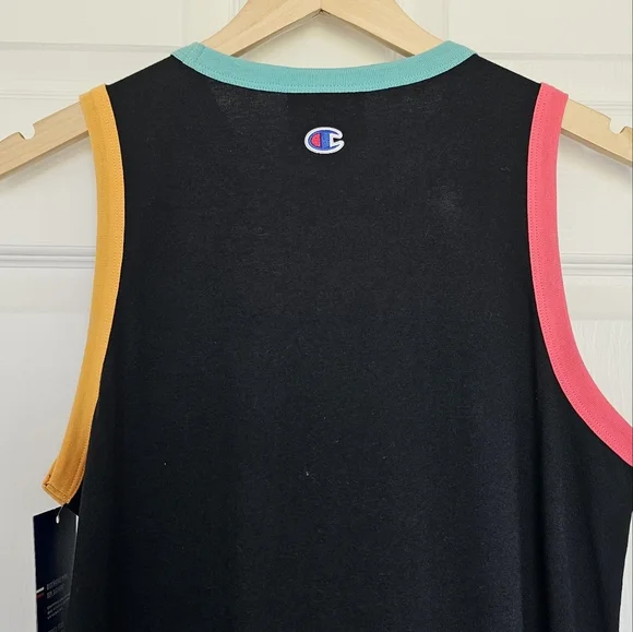 Champion Logo Black Sleeveless Tank Dress with Color Trim Size S - Picture 8 of 14